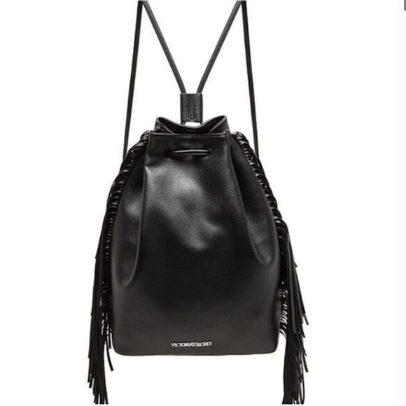 Victoria's Secret Handbags - Victoria's Secret Black Backpack with Fringe NWOT